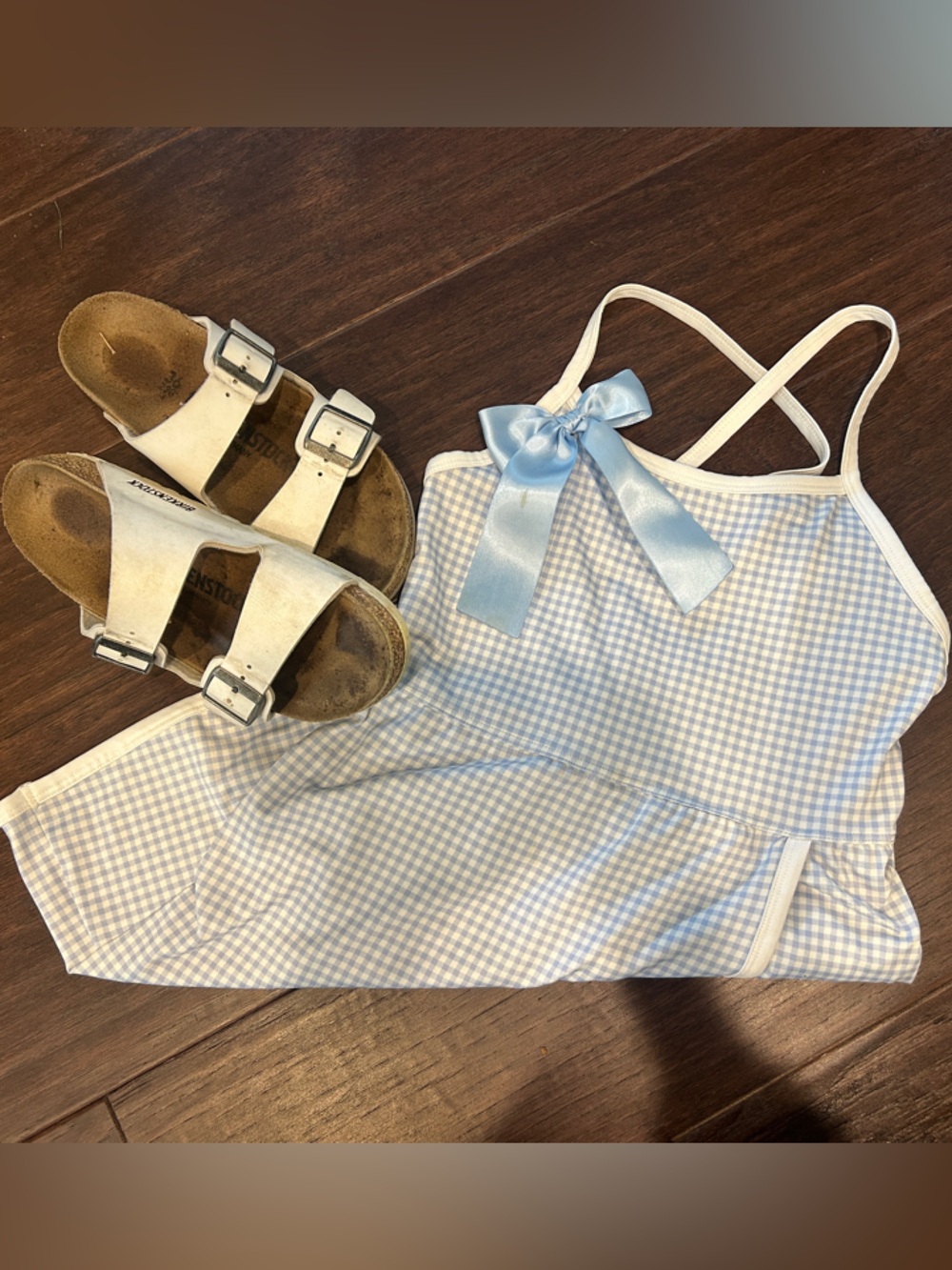 Light Blue Gingham Crop Top with Bow